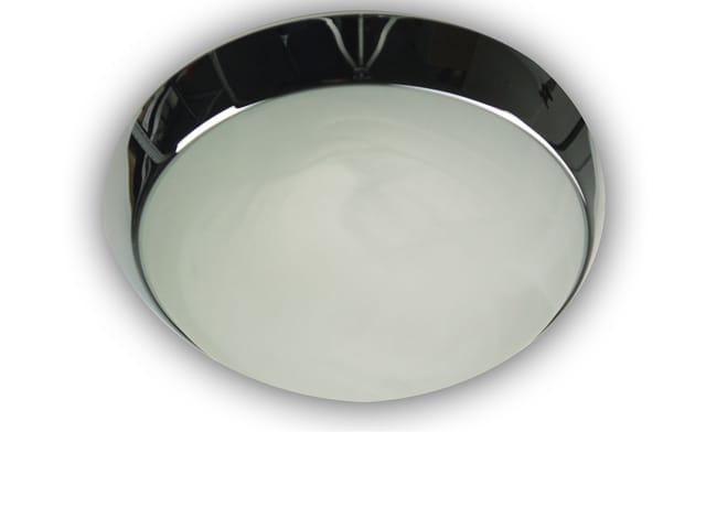 Led-deckenleuchte Rund, Glas Alabaster, Dekorring Chrom, Ø 40cm