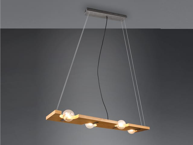 Trio Leuchten - Pendelleuchte Tailor 4 Flammig Holzbrett Naturbelassen, Breite 115cm