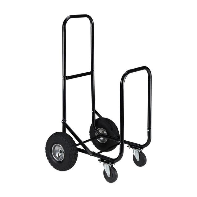 Relaxdays Kaminholzwagen mit Luftreifen Stahl Schwarz 107,5 cm x 52 cm x 58 cm