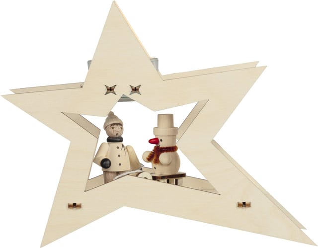 Saico Dekoaufsteller Stern Winterkind mit Schlitten mit 1 Teelichthalter 20 x 15 cm natur