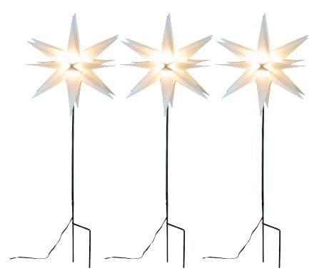 HGD LED-Dekostern mit Timer & Bodenspieß Ø 35 cm warmweiß weiß 3er Pack