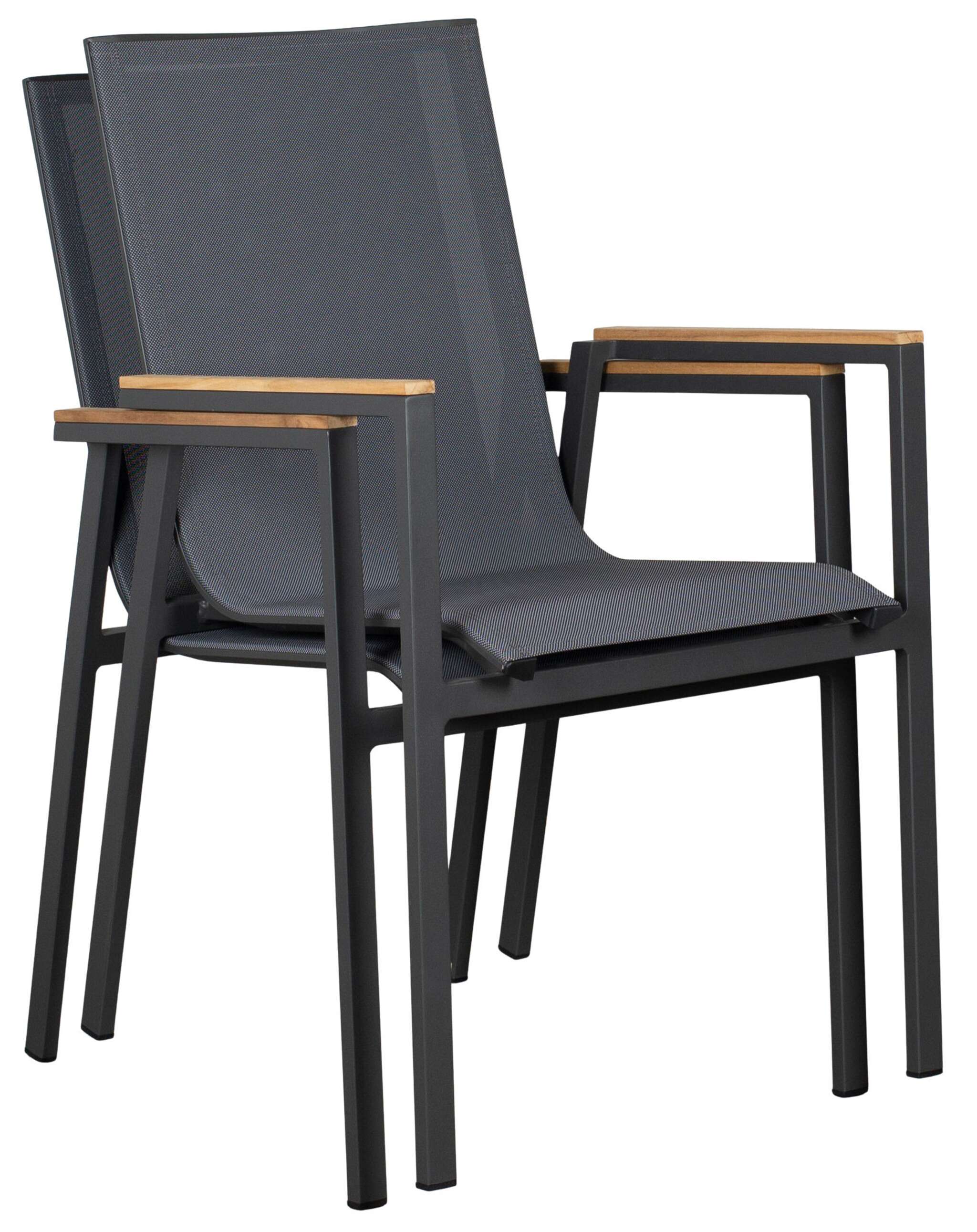 Dining Stapelsessel Montana Textilene anthrazit mit Teakarmlehne Bild 3