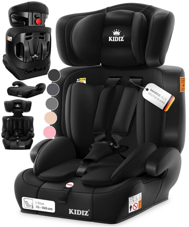 KIDIZ Autokindersitz 9-36kg Körpergewicht & 76-150cm Körpergröße, wächst mit ihrem Kind, bis: 1-12 Jahre, Geprüft & Zugelassen nach ECE R 129/03