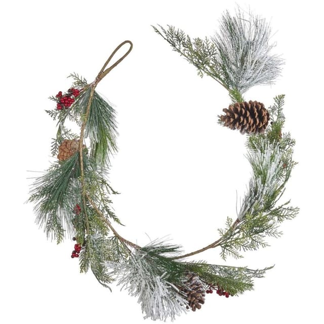 Weihnachtsgirlande Grün Kunststoff 150 Cm Tannenzapfen Beeren Rot Schnee Bedeckt Weihnachtsdeko Kamin Fenster
