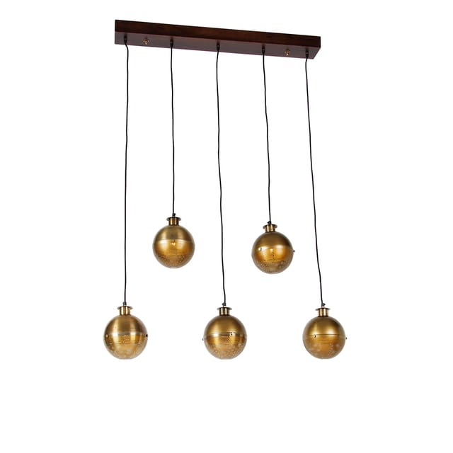 Industrielle Hängelampe Bronze Mit Holz 5 Lichter - Haicha