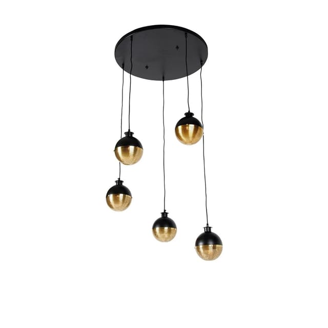 Industrielle Hängelampe Schwarz Mit Messing 5 Lichter - Haicha