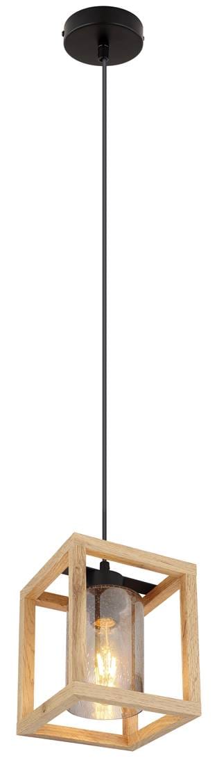 Pendellampe Hängeleuchte Wohnzimmerlampe Esszimmerleuchte Küchenleuchte, Metall Glas Mdf Rauchfarben Dunkelbraun, Höhe Anpassbar, 1x E27, H 120 Cm