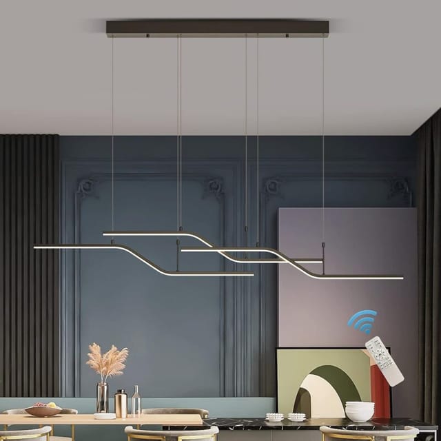 Ganeed - Moderne Schwarze Pendelleuchte, 40w Dimmbare Led-kronleuchterleuchte Mit Fernbedienung, Lineare 3-licht-wellen-pendelleuchte Für Esszimmer Kücheninsel Restaurant