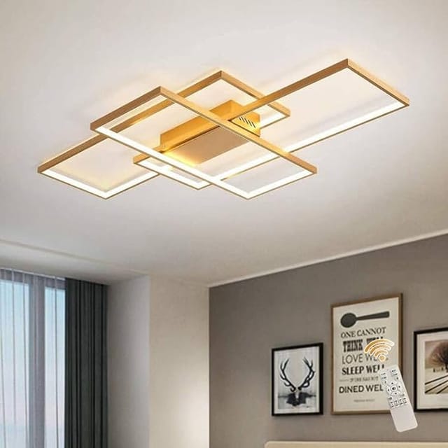 Dimmbare Deckenleuchte 50w,3 Quadratische Gold Led Deckenleuchten Mit Fernbedienung 3 Farben,moderne Led Kronleuchter Unterputz Deckenlampe Leuchten Für Wohnzimmer Esszimmer Schlafzimmer Küche - Ganeed