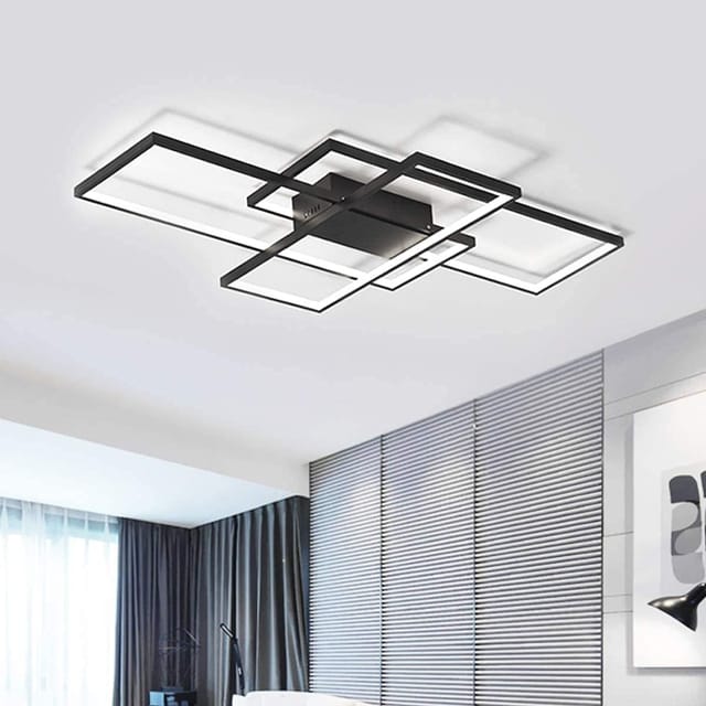 Led Deckenleuchte,50w Moderne Deckenleuchten,3-squares Aluminium Acryl Schwarz Kronleuchter, Moderne Einfache Unterputz Deckenlampe Für Esszimmer Wohnzimmer Arbeitszimmer Küche,cool White/6000k - Ganeed