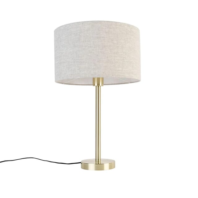 Klassische Tischlampe Messing Mit Schirm Hellgrau 35 Cm - Simplo