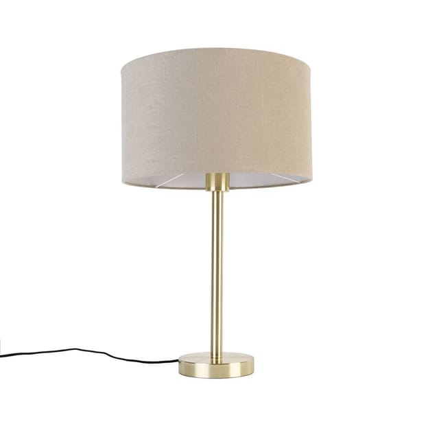Klassische Tischlampe Messing Mit Schirm Hellbraun 35 Cm - Simplo
