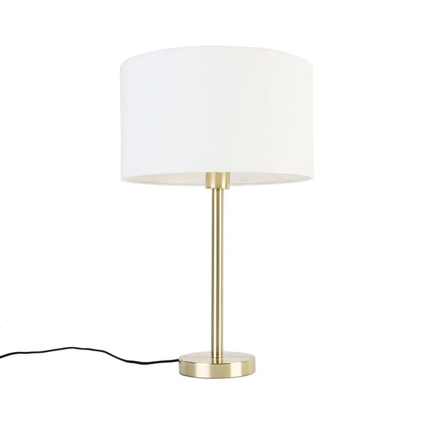 Klassische Tischlampe Messing Mit Schirm Weiß 35 Cm - Simplo