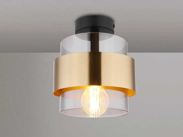 Led Deckenleuchte Mit Rauchglas Lampenschirm Messingring, Ø 18cm