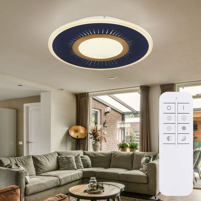 Etc-shop - Deckenleuchte Wohnzimmerlampe Deckenlampe Esszimmerleuchte Rund, Metall Acryl Weiß Blau, Dimmbar Fernbedienung, 1x Led 40w 1300lm 2700-6000k, D 37,2 Cm