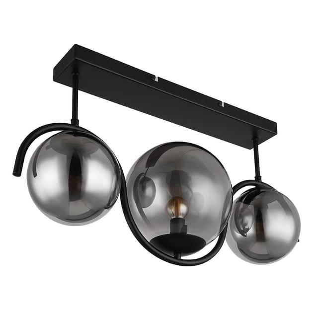 Deckenleuchte Wohnzimmerleuchte Deckenlampe Esszimmerleuchte Küchenlampe, Metall Glas Rauch, 3 Flammig, E27, L 60 Cm