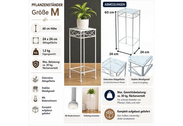 Dandibo Blumenhocker Weiß Metall Eckig 60 Cm Blumenständer 96314 M Beistelltisch Blumensäule Modern Pflanzenständer Pflanzenhocker