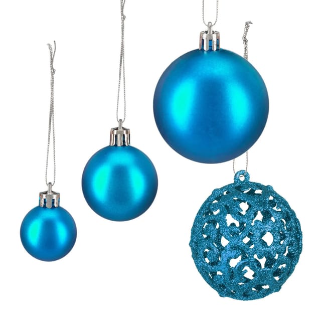Weihnachtskugeln 50er Set, Glitzernde, Matte & Glänzende Christbaumkugeln, Kunststoff, ∅ 3, 4 & 6 Cm, Petrol - Relaxdays