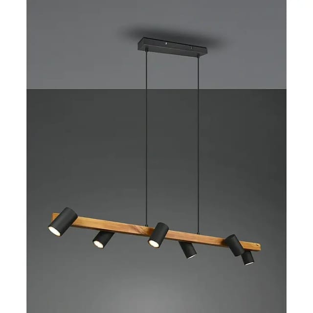 Holzbalken Pendelleuchte Marley 6-flammig Lang Schwarz, Breite 115cm