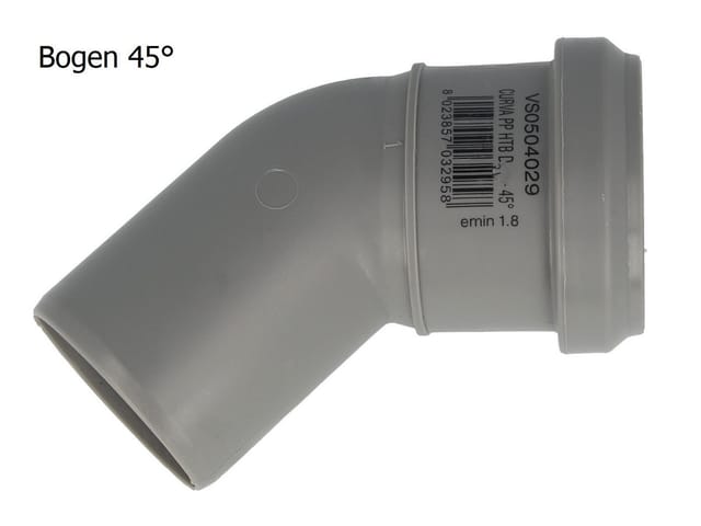 Ht Bogen Ø 50 X 45°, Mit Einseitiger Steckmuffe Und Gummidichtung