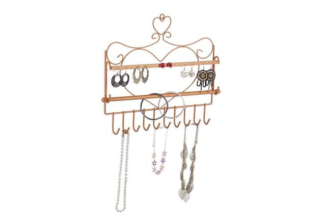 Wand Schmuckhalter, Für Ketten, Ohrringe & Armbänder, Kettenhalter Herzform, Hxbxt: 30 X 36,5 X 3,5 Cm, Bronze - Relaxdays