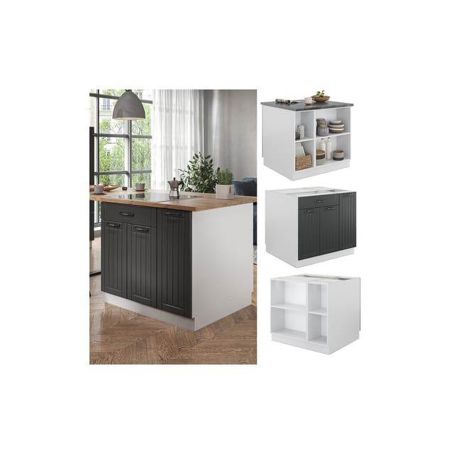 Kücheninsel Fame-line, Anthrazit Landhaus/weiß, 90 Cm Mit Schublade, Ohne Arbeitsplatte, Vicco