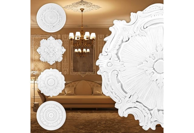Grand Decor - Stuckrosette Aus Pu, R125 Bis R179 - Deckenrosette Stuck Wanddeko Wohnzimmer: R125 - Ø 43 Cm