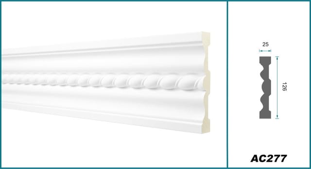 2 Meter Flachprofil, Serie 2 - Stuckleiste Aus Pu Gemustert, Stoßfest - Perfect Ac: Ac277 - 126x25mm