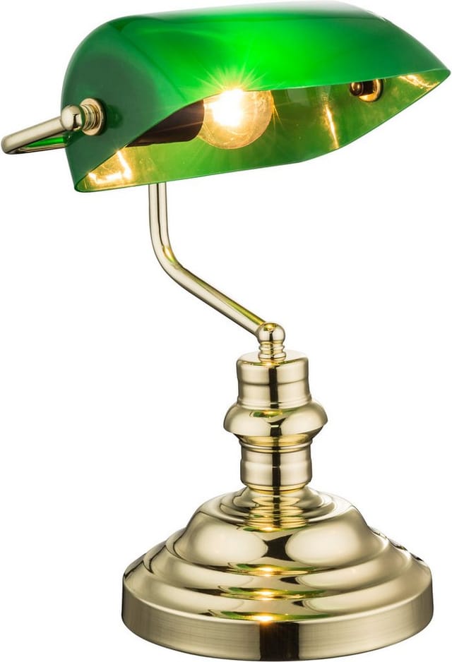 Eglo - Retro Schreibtischlampe Antique Messing Mit Acrylschirm Grün, Höhe 36cm