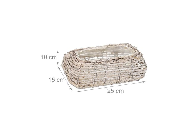 Relaxdays - Blumentopf, 2er Set, Rattan, Pflanzentöpfe Mit Folie, Hbt: 10 X 25 X 15 Cm, Pflanzkörbe Für Innen, Weiß/natur