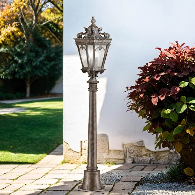Licht-erlebnisse - Stehlampe Außen Ip44 Braun E27 110 Cm Glas Aluminium Vintage Stehleuchte Außen