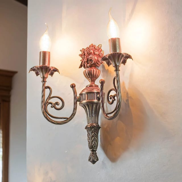 Wandleuchte Echt-messing Opulent In Bronze 2x E14 Wandlampe