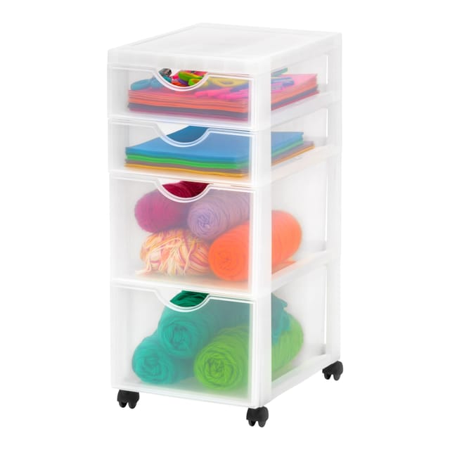Iris Ohyama - Kunststoff-schubladenbox Mit Rollen, 2 Tiefe Und 2 Flache Schubladen, Mattweiß, Griffe Zum Ziehen, Für Schlafzimmer, Schule & Büro, Bpa-frei, Schubladenschrank, Rollcontainer, Dddc-322