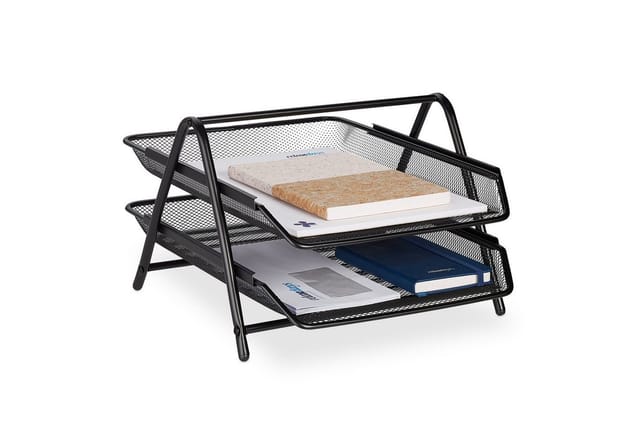 Dokumentenablage, 2 Fächer, Büroablage Für A4, Hxbxt: 20,5 X 30 X 35,5 Cm, Mesh-metall, Briefablage, Schwarz - Relaxdays