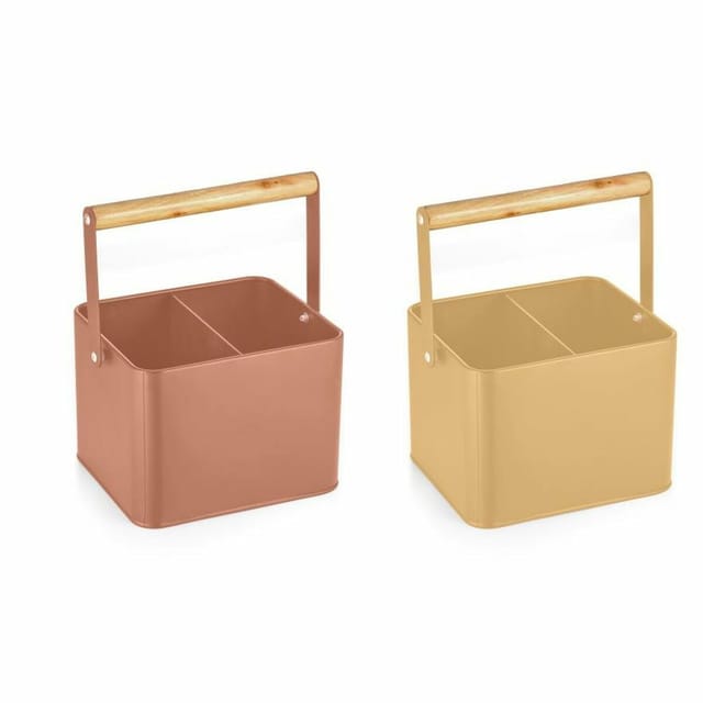 Dkd Home Deco Besteckkasten De Metall Und Holz De Kiefer, Gelb Und Terrakotta, 18 X 15,5 X 24 Cm, (2 Stk.)