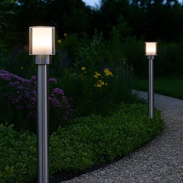 Aussenlampe Gartenlampen Aussen Silber Stehleuchte Wegeleuchten, Edelstahl Metall Weiß Klar, Ip54, 1x E27, Dxh 12x80 Cm, 2er Set