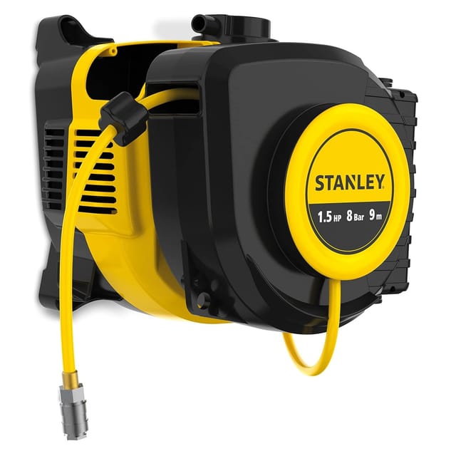 Stanley - Kompressor, Öl -freier Luftkompressor Mit Self -crashing -kabelrollen, Wandmontage, 1,5 Ps, 8 Bar, Ohne Tank