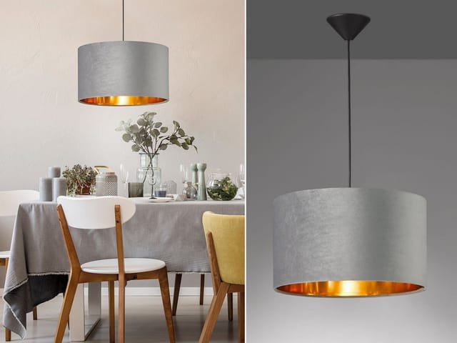 Led Pendelleuchte Mit Lampenschirm Samt Grau - Innen Gold, Ø 40cm