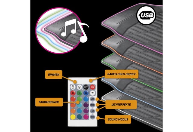 Universal Fußmatten Glow Mit Fernbedienung 2-teilig 48x68cm Fußmatten, Teppiche & Laderaumwannen Fürs Auto - Walser