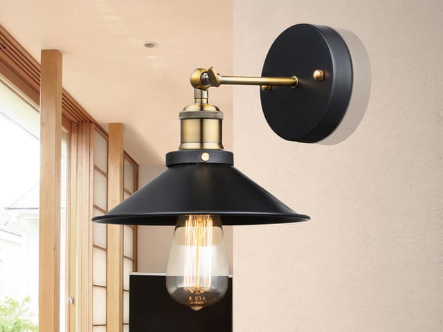 Meinewunschleuchte - Led Wandleuchte Mit Schwenkbarem Metallschirm Schwarz, Höhe 20cm
