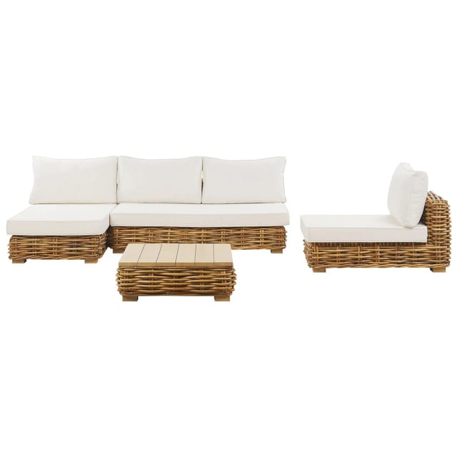 Lounge Set Mit Tisch 4-sitzer Varallo Rechtsseitig Modular Rattan Naturfarben