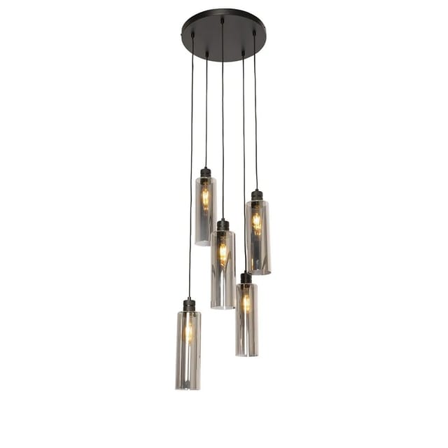 Moderne Hängelampe Schwarz Mit Rauchglas 5 Lichter - Stavelot