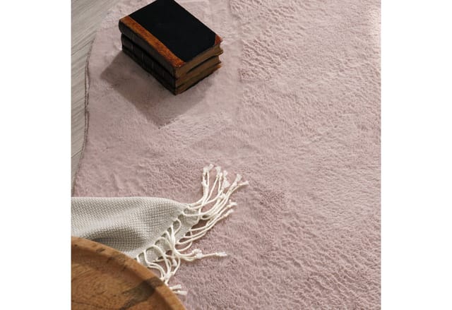Paco Home Teppich Wohnzimmer Kurzflor Modernes Kunstfell Fellform Weich Einfarbig Rutschfest Rosa, 80x120 Cm Fell-form