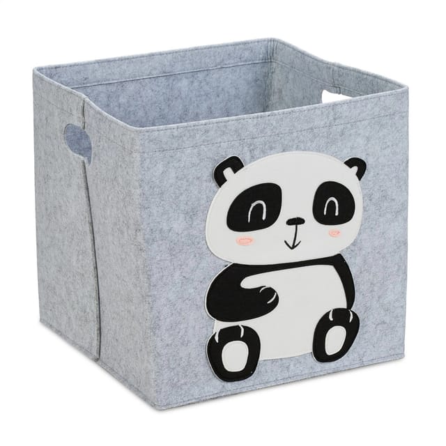 Relaxdays - Aufbewahrungskorb Filz, Panda-motiv, Filzkorb Für Kinder, Faltbar, Hbt: 33 X 34 X 32 Cm, Spielzeugkorb, Grau