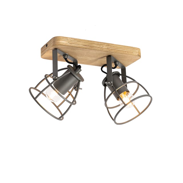 Industriespot Dunkelgrau Mit Holz Verstellbar 2-flammig – Arthur