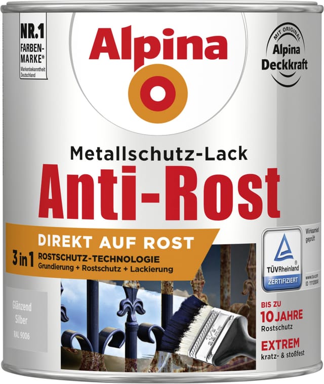 Metallschutz-lack Anti-rost 750 Ml Silber Glänzend Metallack Schutzlack - Alpina