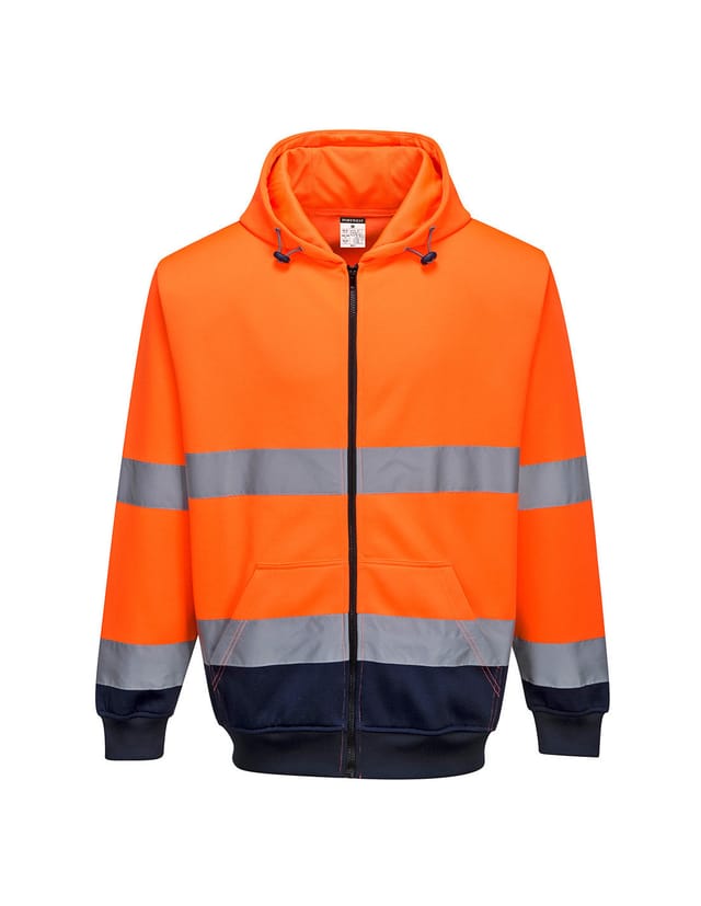 Hochsichtbarer Zweifarbiger Kapuzen-sweatshirt Mit Reißverschluss Orange/marine 3xl