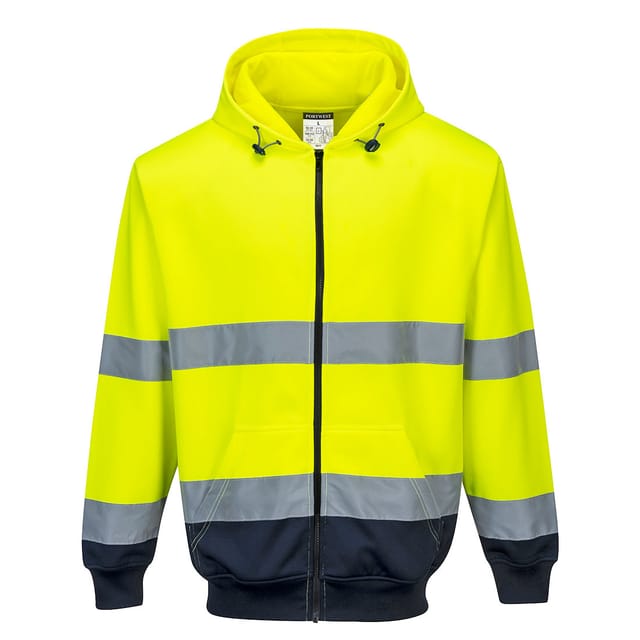 Hi-vis Bicolor Kapuzen-sweatshirt Mit Reißverschluss, Gelb/dunkelblau, 2xl