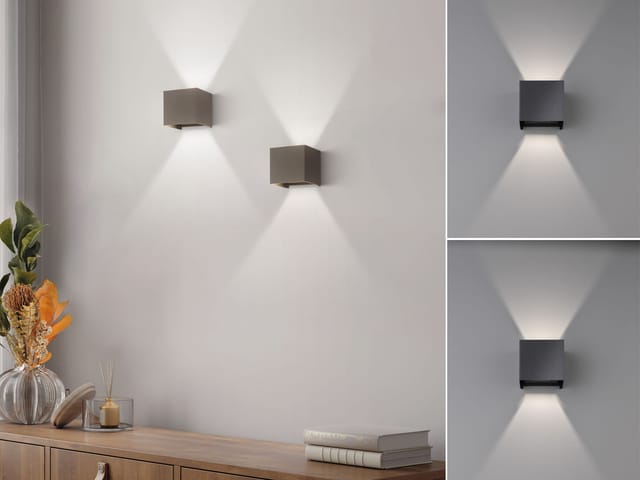 Meinewunschleuchte - 2er Set Led Updown Wandlampen Schwarz Für Innen & Außen, Quadrat 10cm