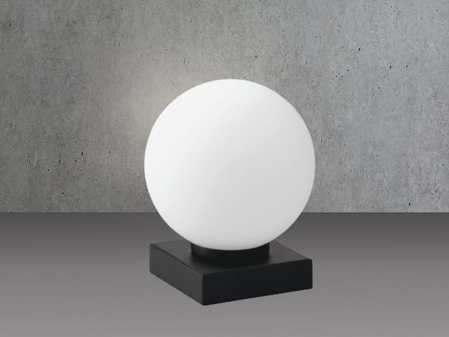 Kleine Led Tischleuchte Sockel Schwarz - Kugel Opalglas Weiß, Höhe 17,5cm